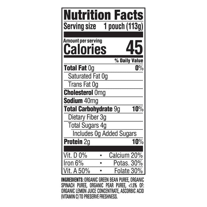 HappyBaby Clearly Crafted Green Beans Pears & Spinach Baby Food Pouch - 4oz