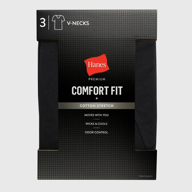Hanes Premium Black Label Men's V-Neck Undershirt 3pk - S