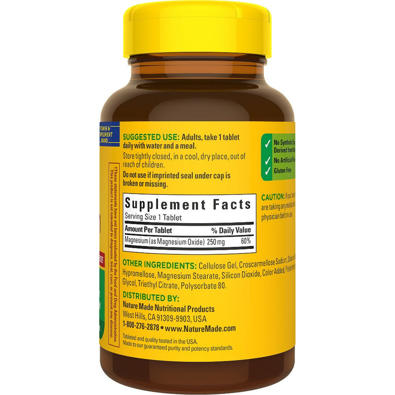 Nature Made Magnesium Oxide 250mg Muscle, Nerve, Bone & Heart Support Supplement Tablets - 200ct
