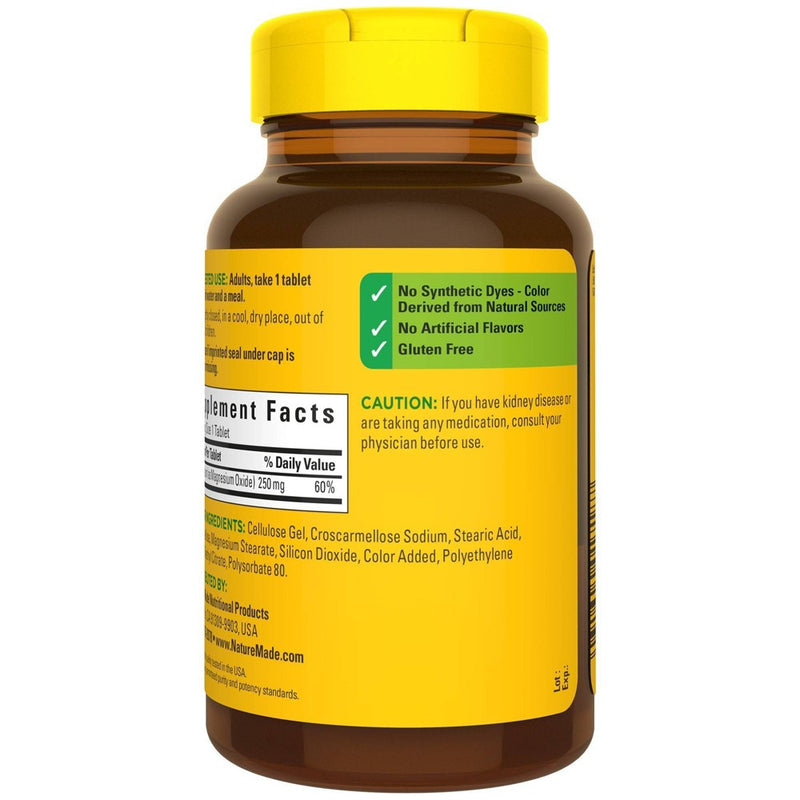 Nature Made Magnesium Oxide 250mg Muscle, Nerve, Bone & Heart Support Supplement Tablets - 200ct