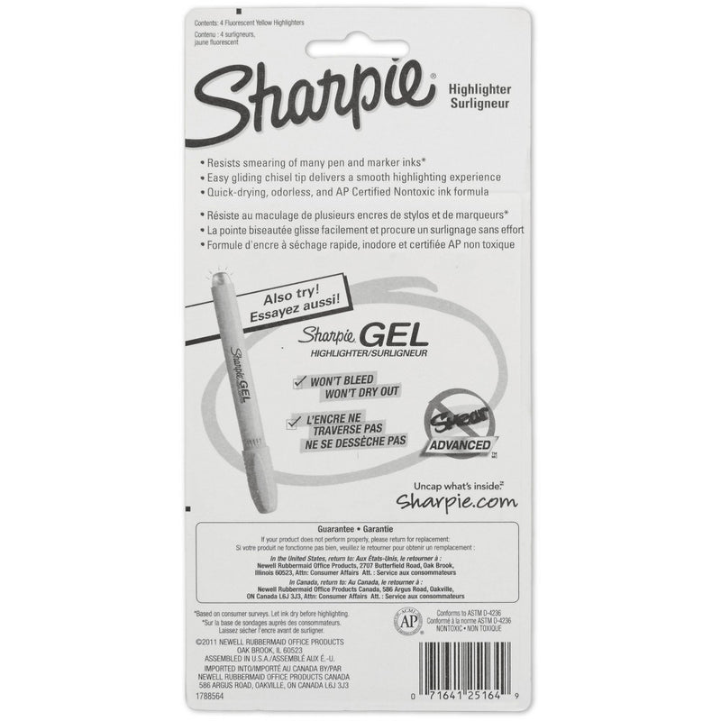 Sharpie 4pk Highlighters Smear Guard Chisel Tip Yellow