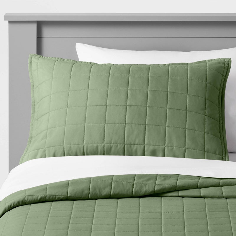 Box Stitch Microfiber Kids' Sham Green - Pillowfort2