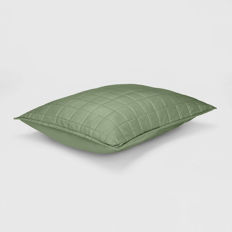 Box Stitch Microfiber Kids' Sham Green - Pillowfort2