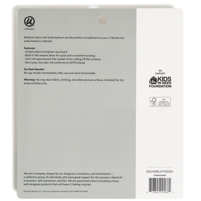 U Brands 8ct Medium Point Dry Erase Markers