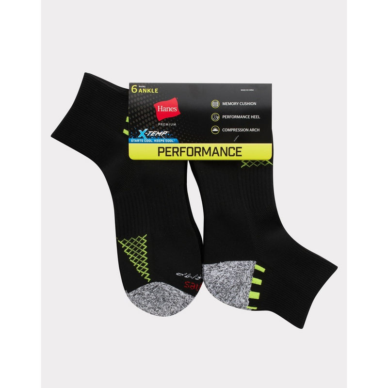 Hanes Premium Men's Performance Filament Ankle Socks 6pk 6-12