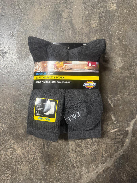 Dickies Men's Dri-Tech Crew Socks - Black Marl 6-12