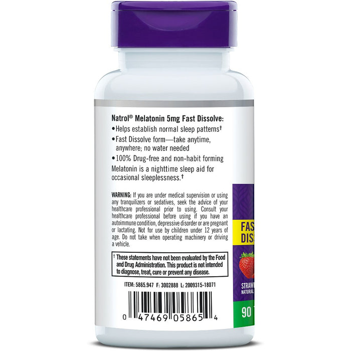 Natrol Melatonin 5mg Sleep Aid Fast Dissolve Tablets - Strawberry - 90ct