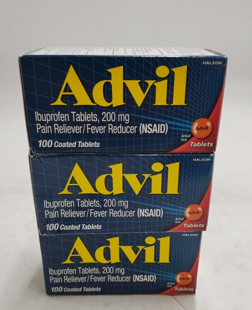 3 PACK!!! Advil Tablets Ibuprofen (NSAID) 100ct 12/2028