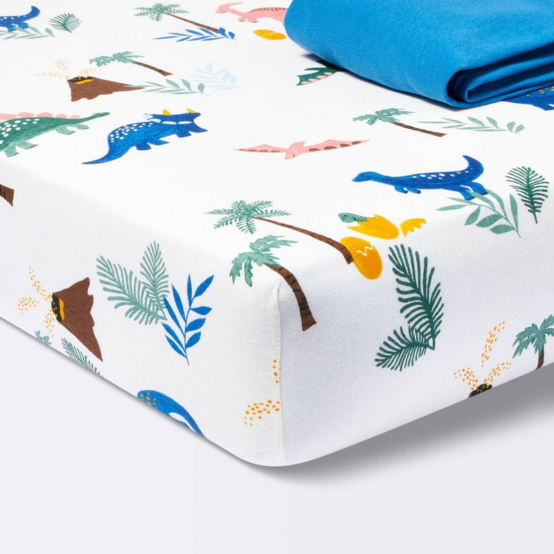 Fitted Jersey Crib Sheet Dino-snore - Solid Blue - 2pk - Cloud Island
