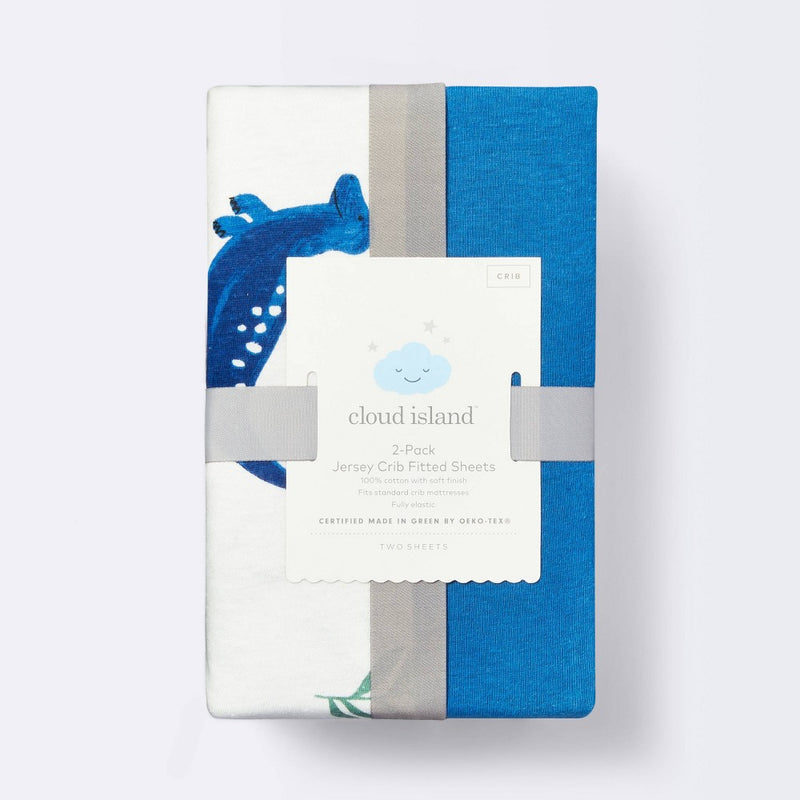 Fitted Jersey Crib Sheet Dino-snore - Solid Blue - 2pk - Cloud Island