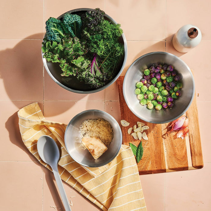 3pc (5qt, 3qt & 1.5qt) Stainless Steel Non-Slip Mixing Bowls (no lids) Cream - Figmint