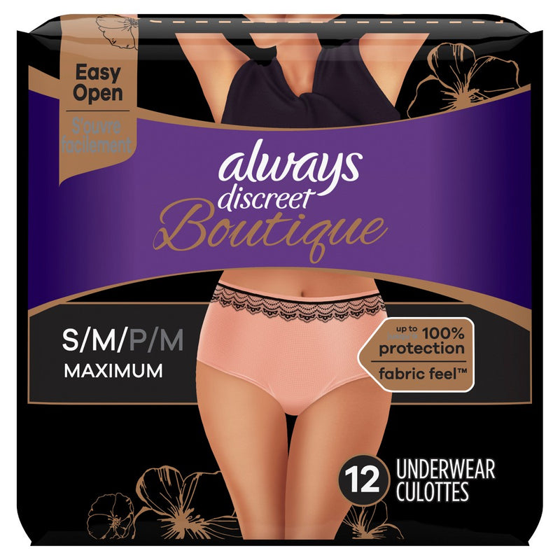 Always Discreet Boutique Maximum Protection Adult Incontinence Underwear for Women - Peach - S/M - 12ct