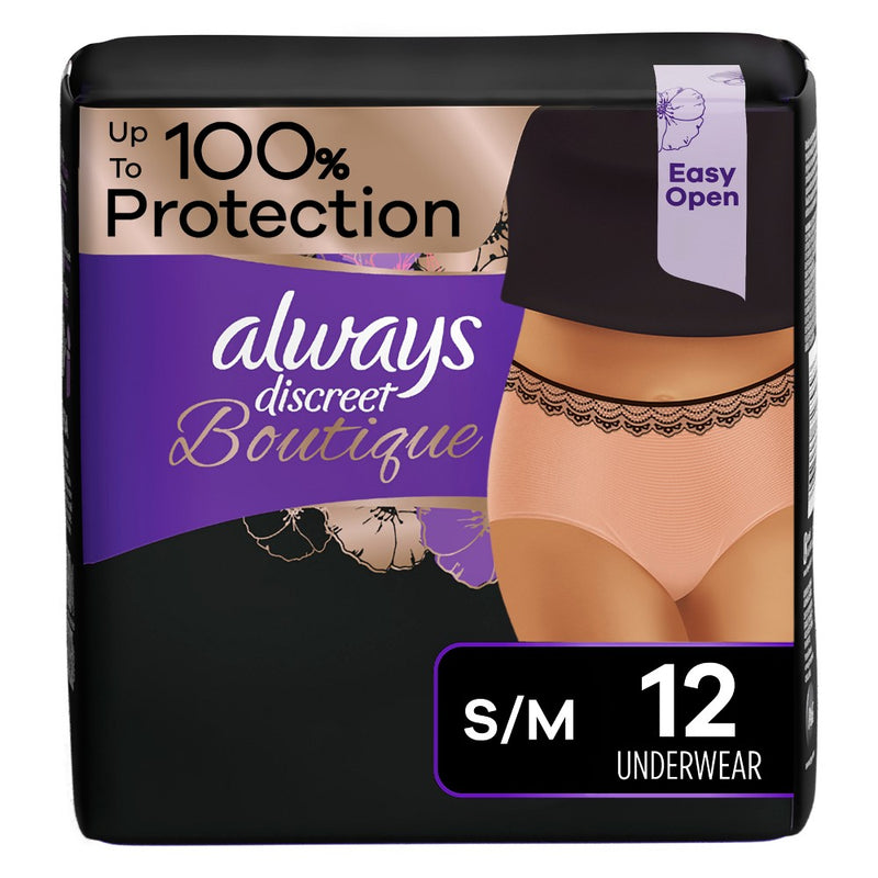 Always Discreet Boutique Maximum Protection Adult Incontinence Underwear for Women - Peach - S/M - 12ct