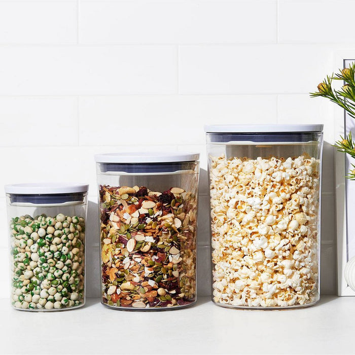 OXO POP 2.0 3pc Plastic Airtight Round Canister Food Storage Container Set White