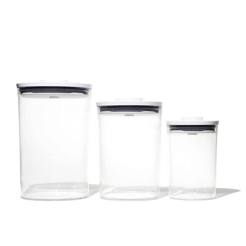 OXO POP 2.0 3pc Plastic Airtight Round Canister Food Storage Container Set White