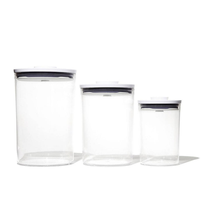 OXO POP 2.0 3pc Plastic Airtight Round Canister Food Storage Container Set White