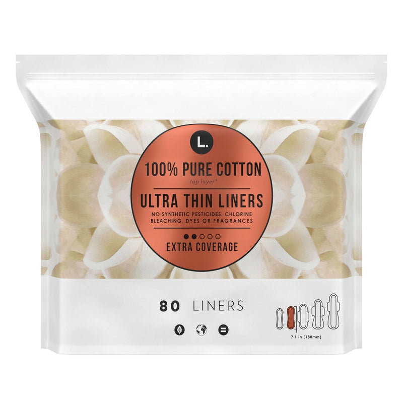 L . Organic Cotton Topsheet Ultra Thin Extra Coverage Panty Liners - 80ct
