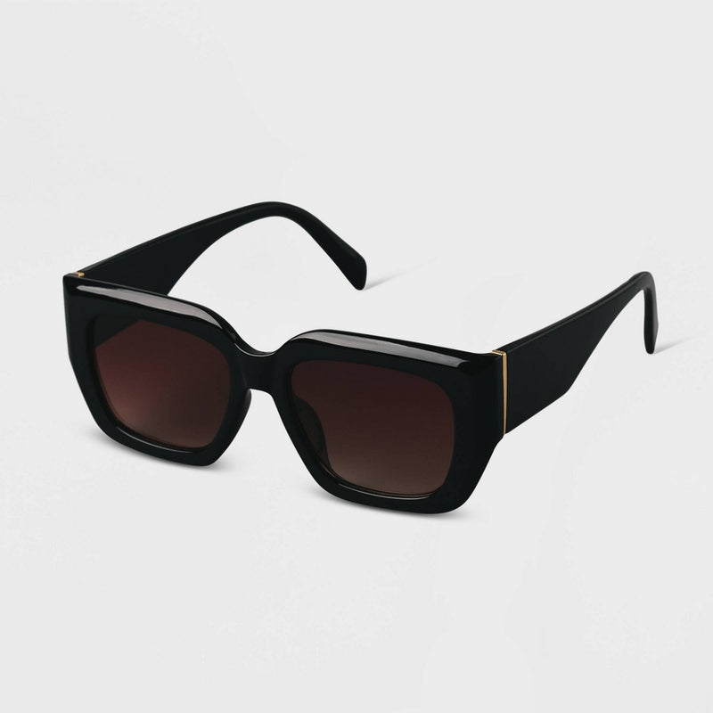 Women's Plastic Angular Square Sunglasses - A New Day Black