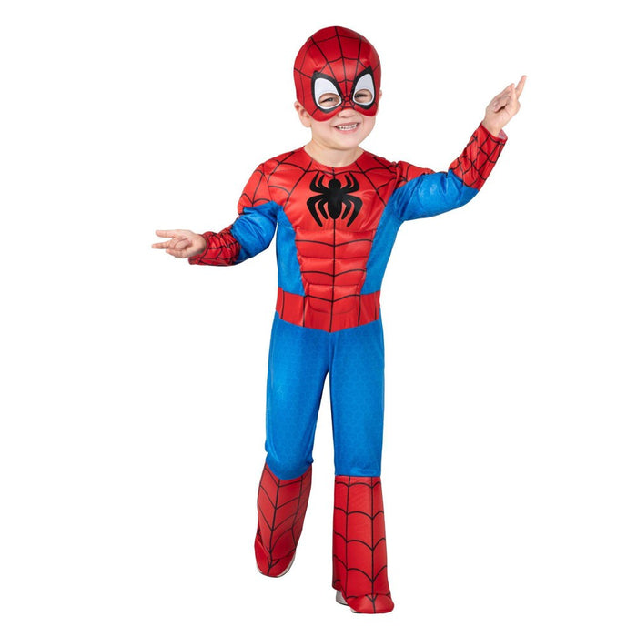 Toddler Marvel Spider-Man Muscle Chest Halloween Costume Jumpsuit with Mask 3-4T