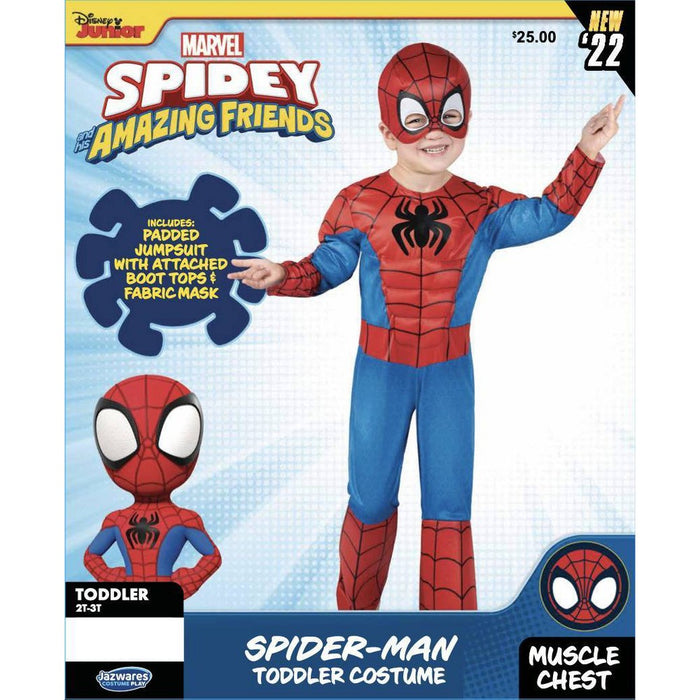 Toddler Marvel Spider-Man Muscle Chest Halloween Costume Jumpsuit with Mask 3-4T