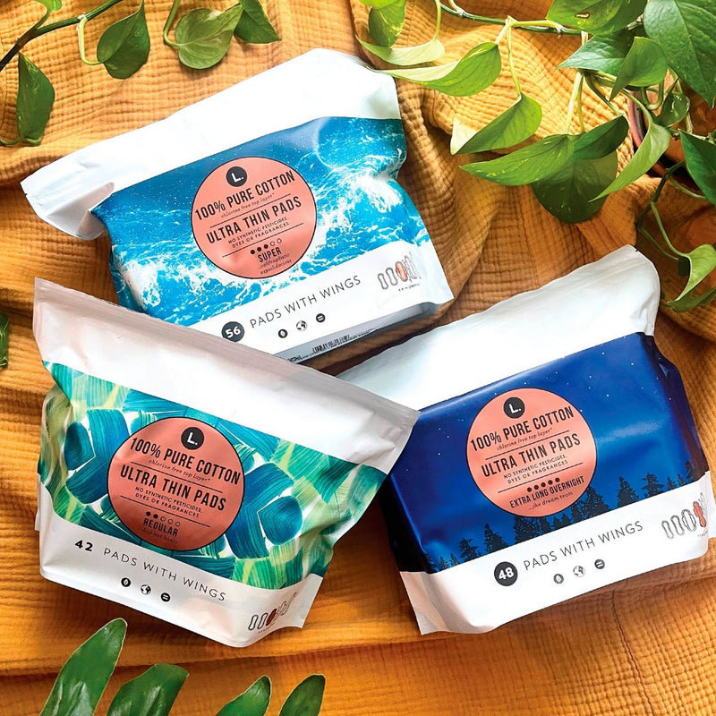 L . Pure Cotton Chlorine Free Top Layer Ultra Thin With Wing Overnight Unscented Absorbency Pads With Wings - 48ct