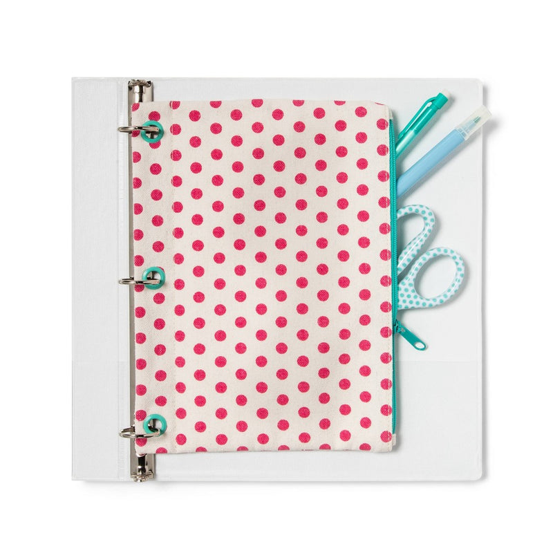 Canvas Binder Pencil Pouch Rose Pink/White Polka Dot - up & up