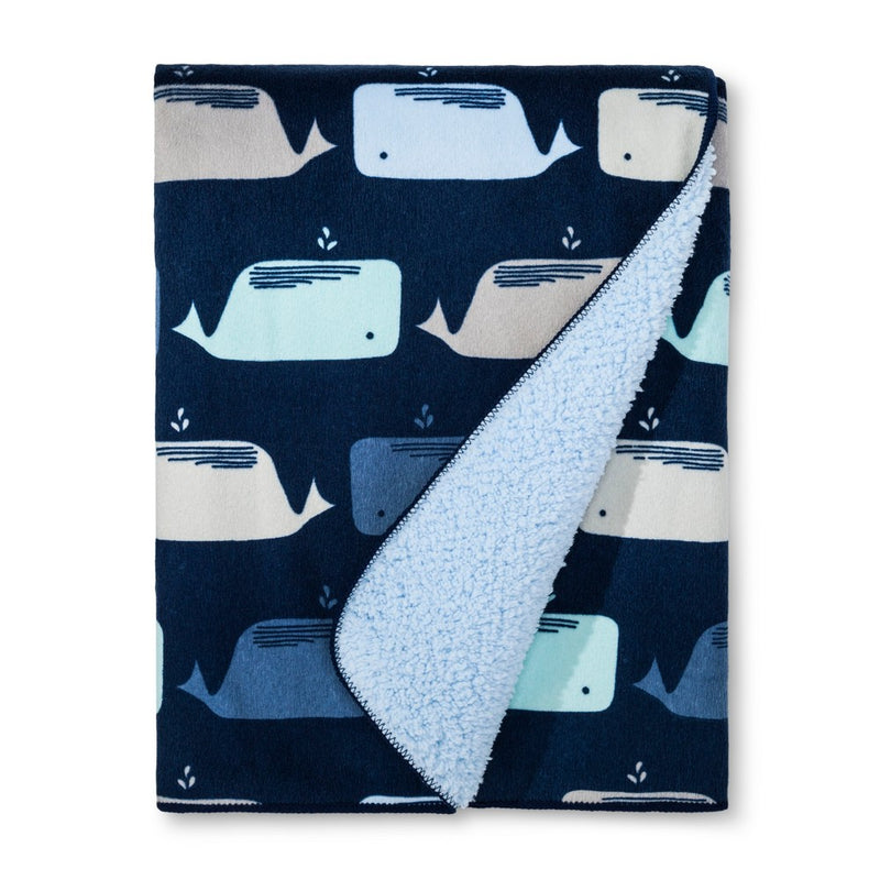 Plush Velboa Baby Blanket Whales - Cloud Island Navy
