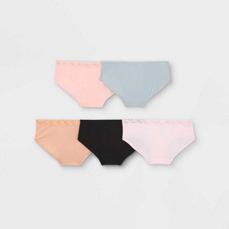 Girls' 5pk Brushed Microfiber Lace Hipster - art class L
