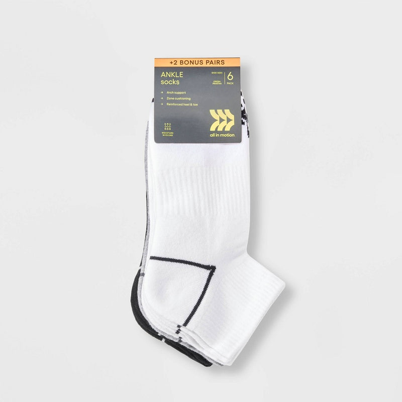 Men's 6pk+2 Ankle Socks - All in Motion 6-12