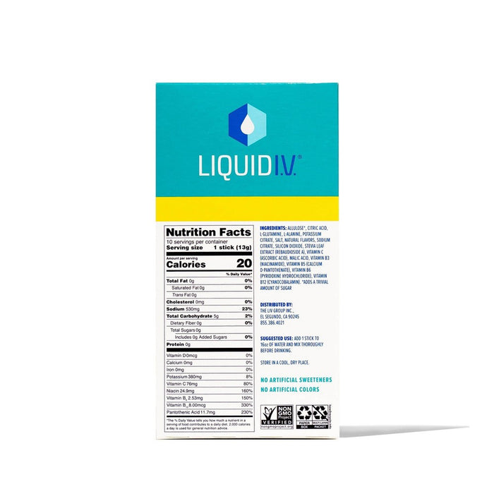 Liquid I.V. Sugar Free Hydration Multiplier Vegan Powder Electrolyte Supplements - Lemon Lime - 0.45oz /10ct
