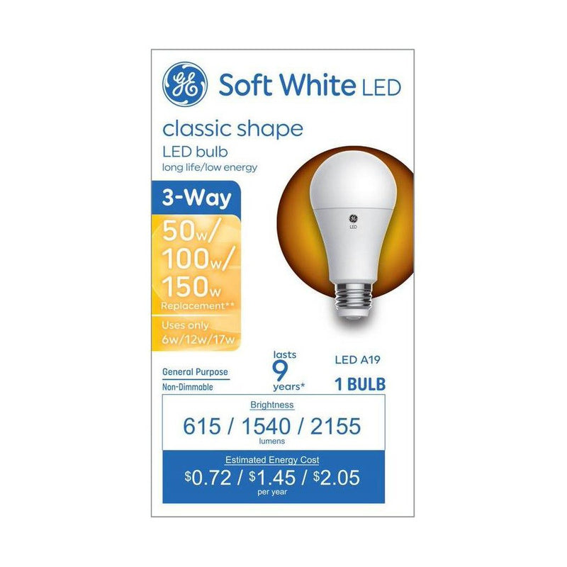 GE 6-12-17W 3-Way A19 LED Medium Base Light Bul