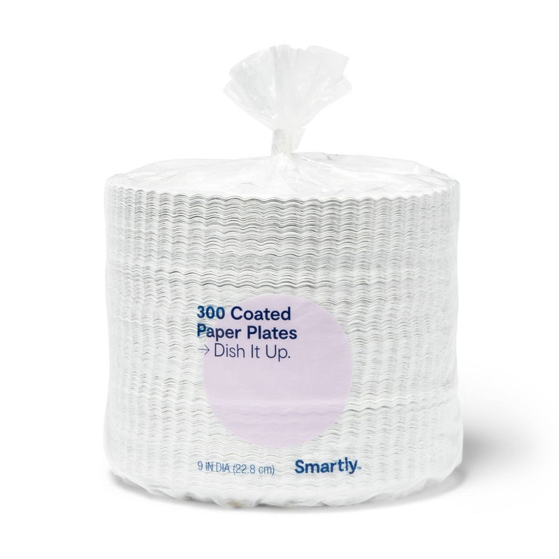 Coated Disposable Paper Plates - 9"- 300ct - Smartly