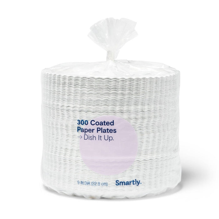 Coated Disposable Paper Plates - 9"- 300ct - Smartly