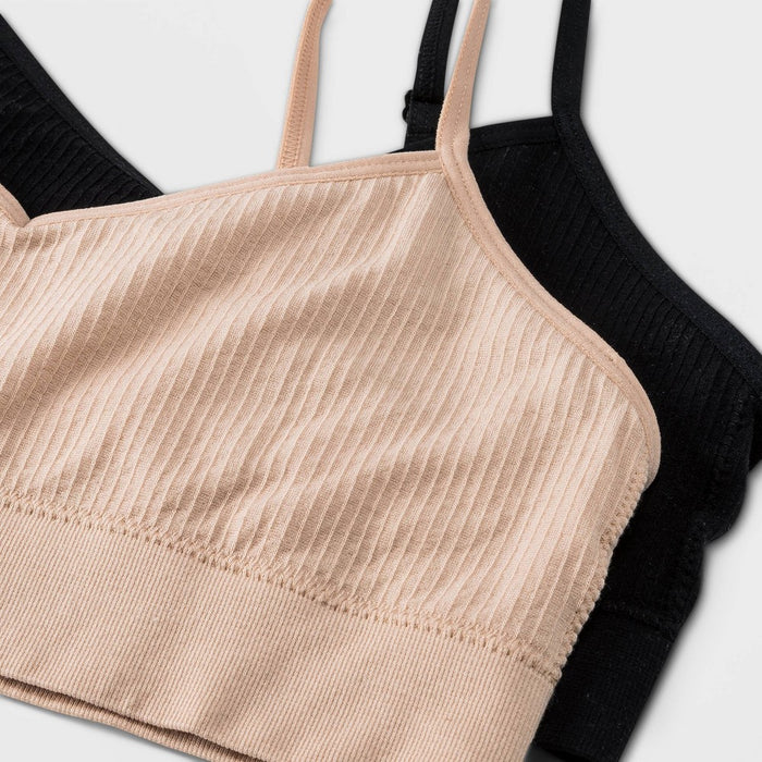 Girls' Solid 2pk Ribbed Longline Bra - art class Black L