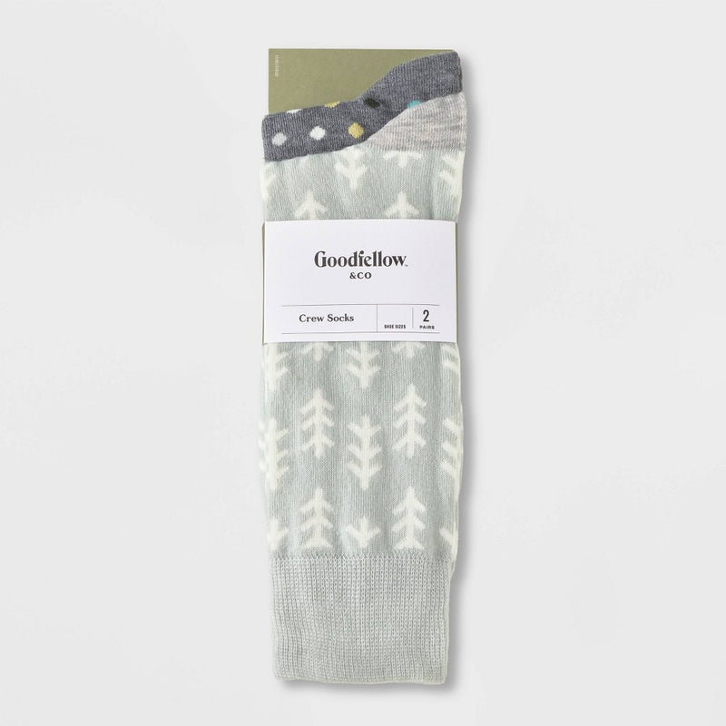 Men's Twig Dot Novelty Crew Socks 2pk - Goodfellow & Co Light Blue/Gray 7-12