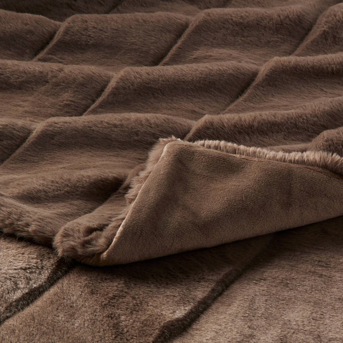 55"x80" Faux Fur Ribbed Bed Throw Dark Brown - Threshold