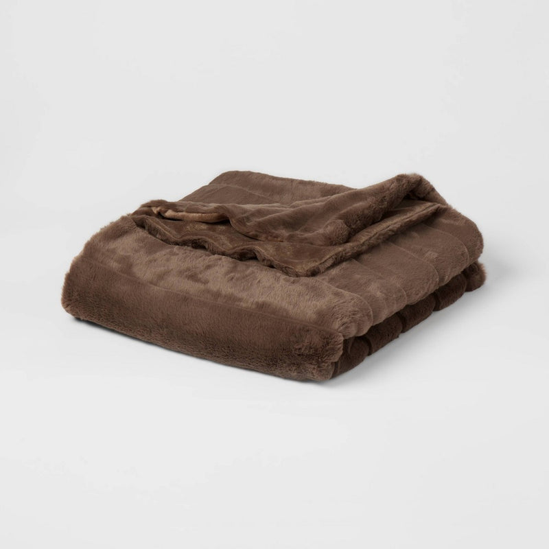 55"x80" Faux Fur Ribbed Bed Throw Dark Brown - Threshold