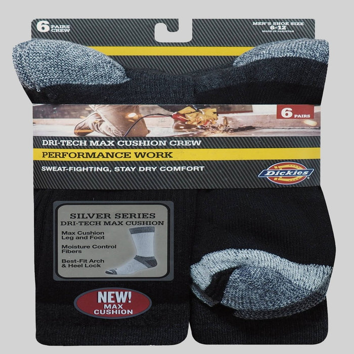 Dickies Men's Dri-Tech Max Cushion Crew Socks - Black 6-12