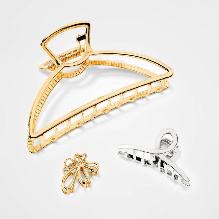 Girls' 3pk Assorted Metal Claw Clips - art class