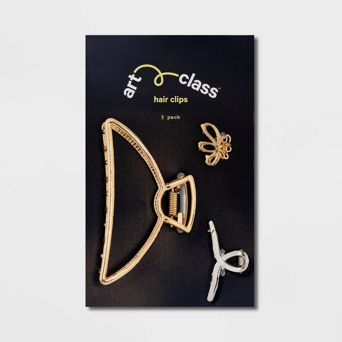 Girls' 3pk Assorted Metal Claw Clips - art class