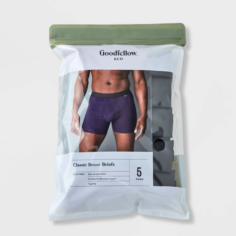 Men's Boxer Briefs 5pk - Goodfellow & Co Plum Purple/Burgundy/Teal Blue L