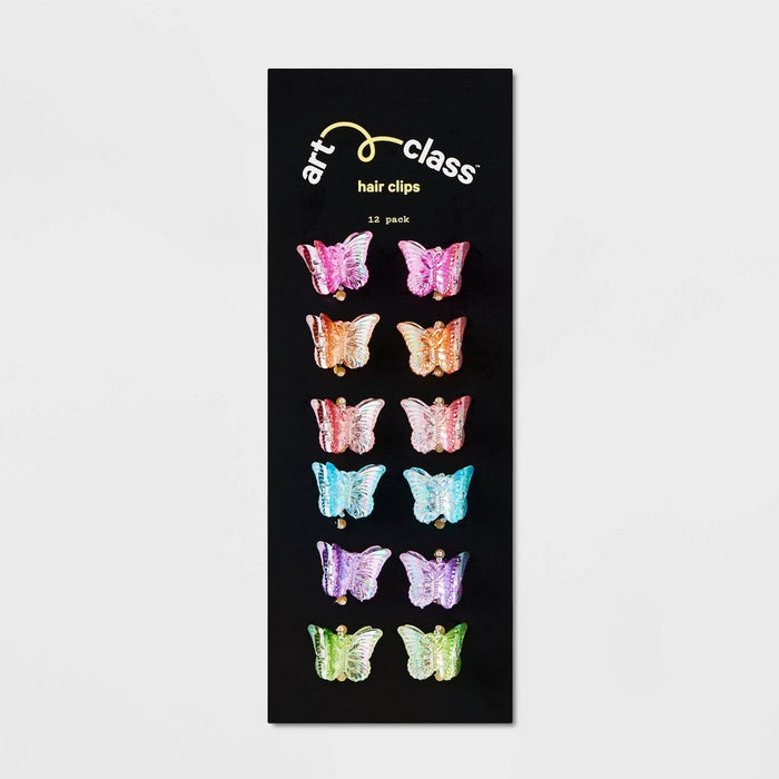 Girls' 12pk Mini Iridescent Butterfly Claw Clips - art class