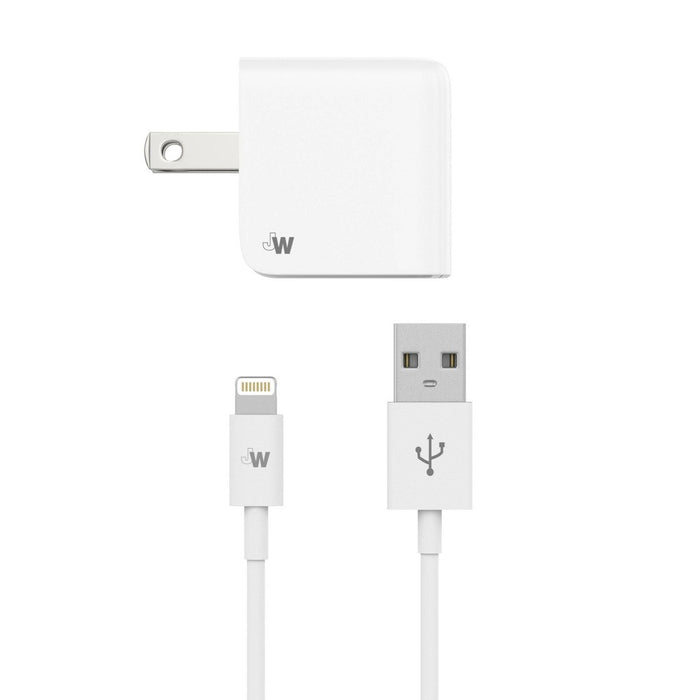Just Wireless 1-Port Wall Charger with 5' TPU MFi-Certified Lightning to USB-A Cable - White