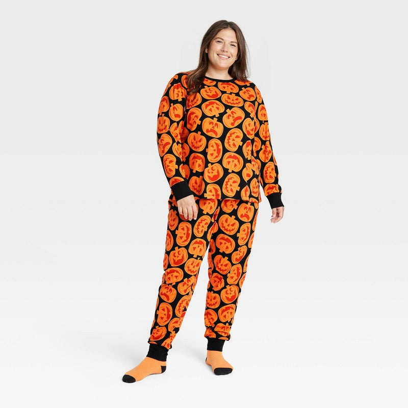 Women's Plus Size Halloween Pumpkins Matching Family Pajama Set - Hyde & EEK! Boutique Orange 4X