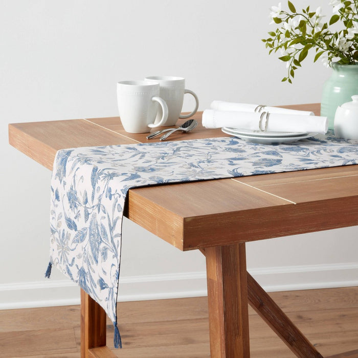 72" x 14" Cotton Floral Table Runner Blue - Threshold