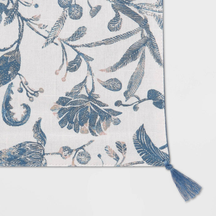 72" x 14" Cotton Floral Table Runner Blue - Threshold