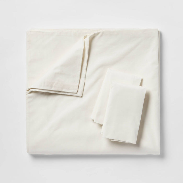 Full/Queen Organic Solid Duvet & Sham Set Cream - Threshold