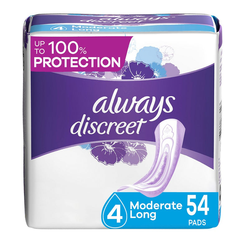 Always Discreet Moderate Long Absorbency 4 Drop Base Pads - 54ct