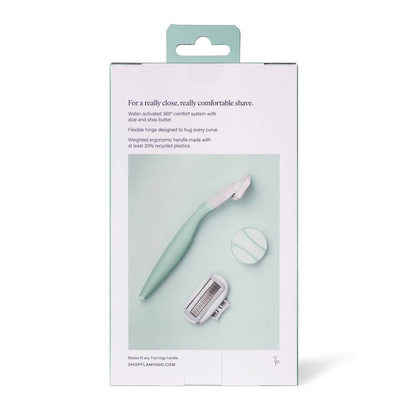 Flamingo 5-Blade Women's Razor - 1 Razor Handle + 2 Razor Blade Refills - Sage
