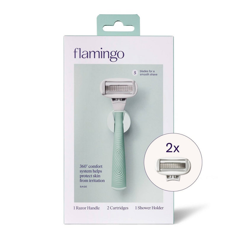 Flamingo 5-Blade Women's Razor - 1 Razor Handle + 2 Razor Blade Refills - Sage